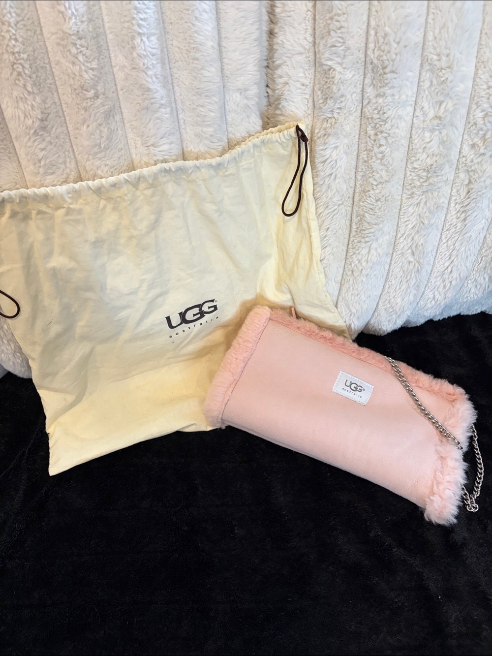 UGG Australia pink suede/shearling hand muff purse